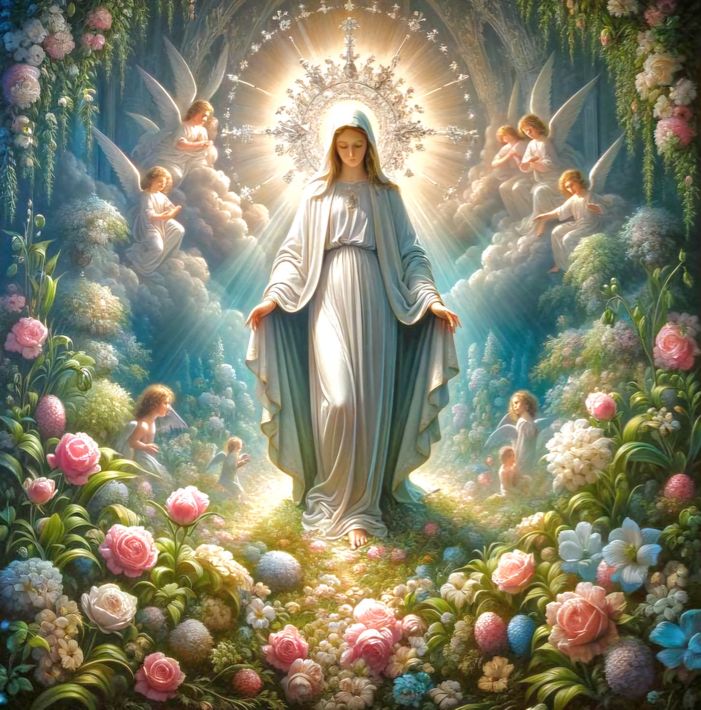 Mary in the Heavenly Garden diamond painting kit by Puzzling Gems