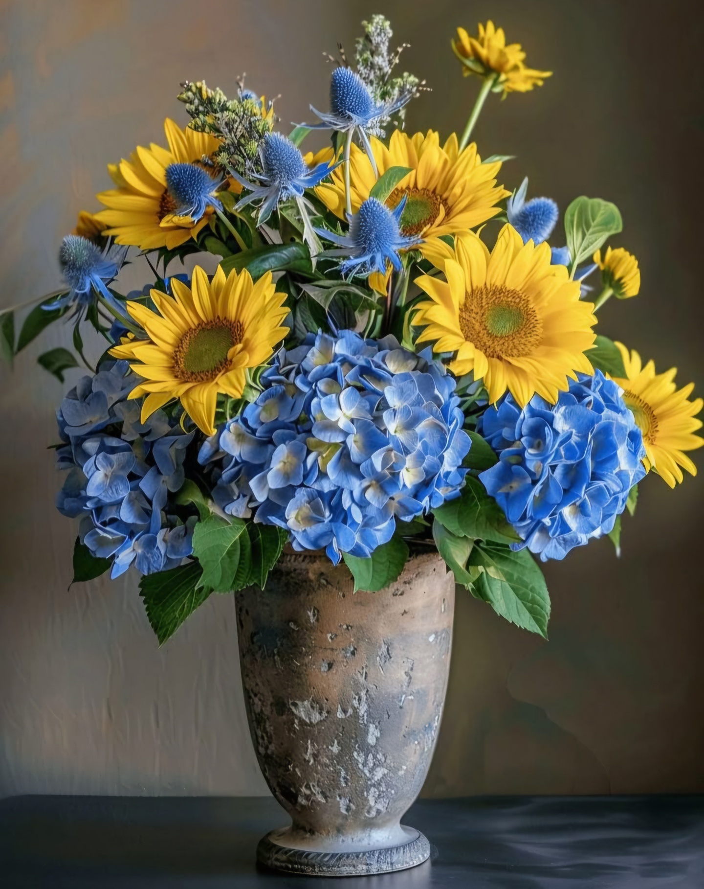 Sunflowers & Blue Hydrangeas diamond painting kit by Puzzling Gems