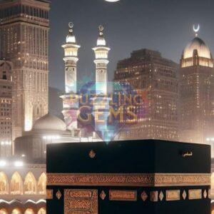 Kaaba Under the Crescent Moon