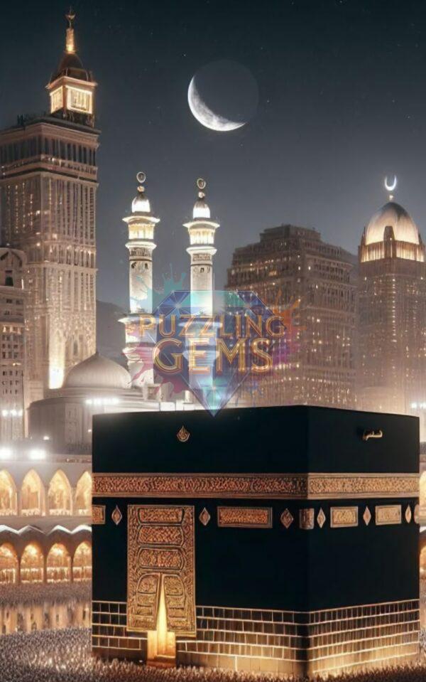 Kaaba Under the Crescent Moon