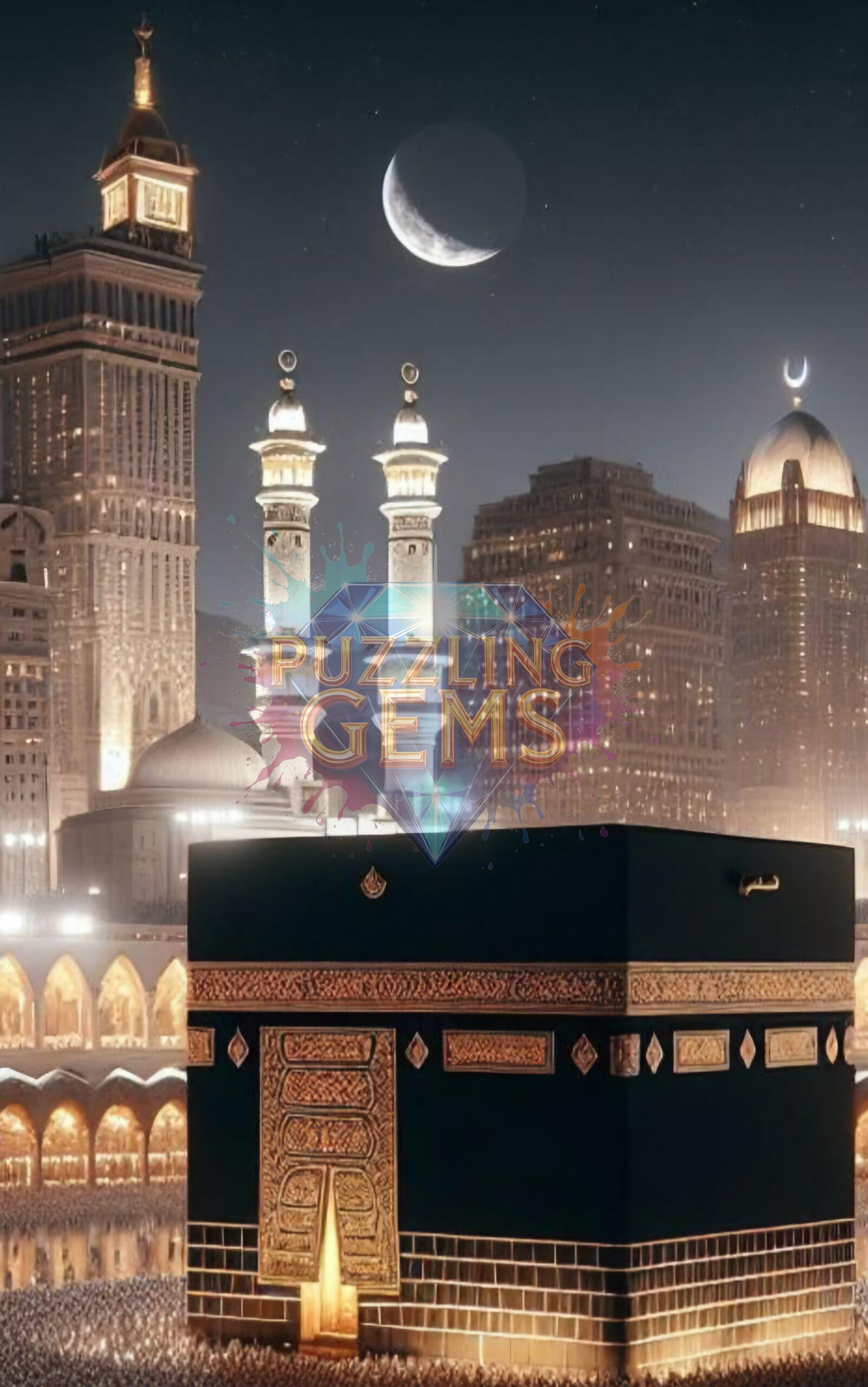 Kaaba Under the Crescent Moon