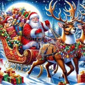 Santa in Sleigh With Reindeer