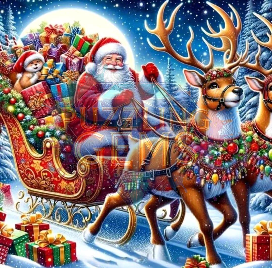 Santa in Sleigh With Reindeer